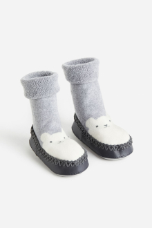 Шкарпетки-капці 18-19   махрові для хлопчика H&M 1196236-002 сірий 81017