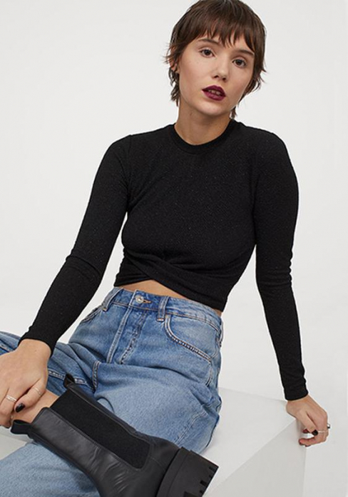 Топ з блискучого трикотажу для жінки H&amp;M 0930478-002 36 / S чорний  82857