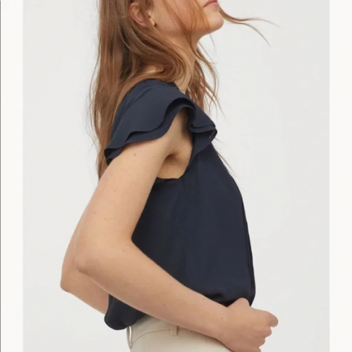 Блузка з V подібним вирізом для жінки H&amp;M 0872378-001 42 / XL темно-синій  80931
