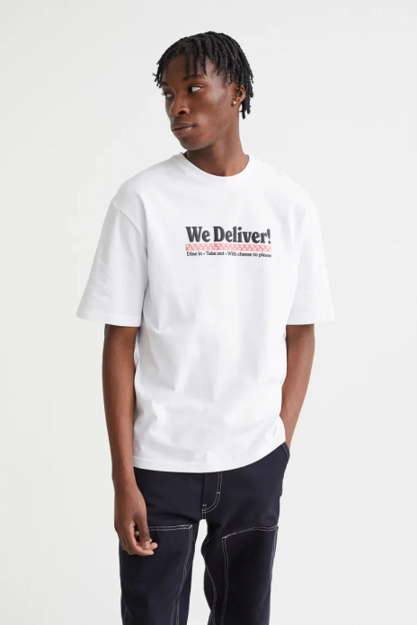 Футболка бавовняна трикотажна для чоловіка H&amp;M 1034065-007 40 / L білий  82273