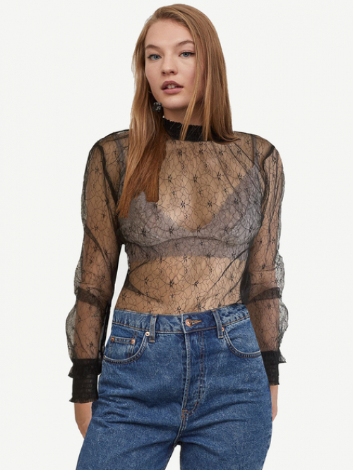 Блузка з мережива для жінки H&amp;M 0781592-1 36 / S (EU) чорний  82788