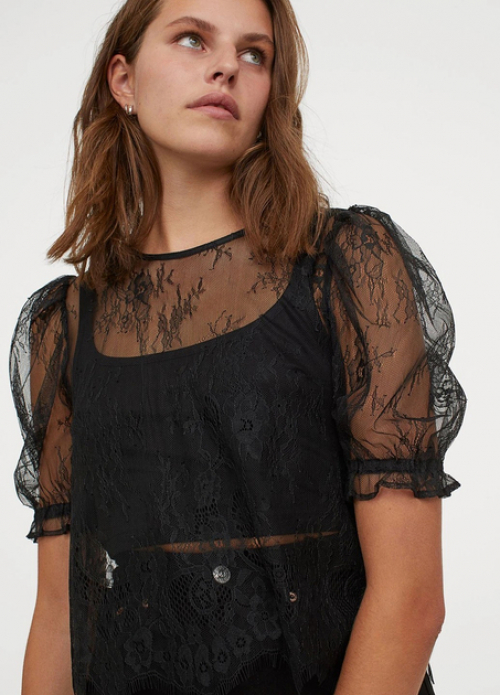 Блузка з мережива для жінки H&amp;M 0928189-001 36 / S (EU) чорний  82723