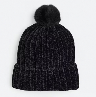 Шапка обхват 53-54 (134-146 см)   із сінелі для дівчинки H&M 1101814-002 чорний 86535