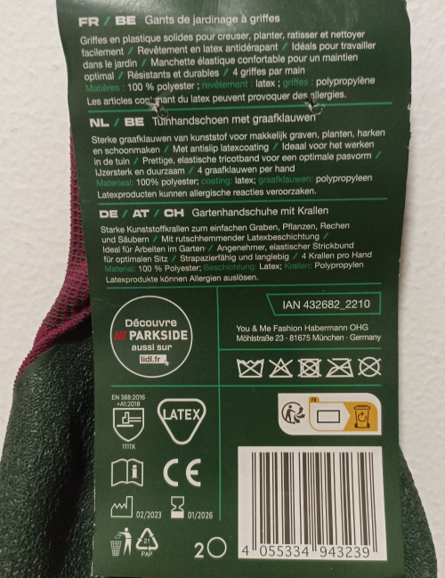 Садові рукавички 8,М   з кігтями для чоловіка Parkside 432682 чорний 86881