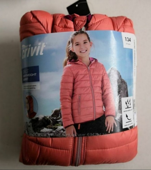 Куртка демісезонна 128 см (7-8 years)   водовідштовхувальна та вітрозахисна для дівчинки Crivit 308755 помаранч 56486