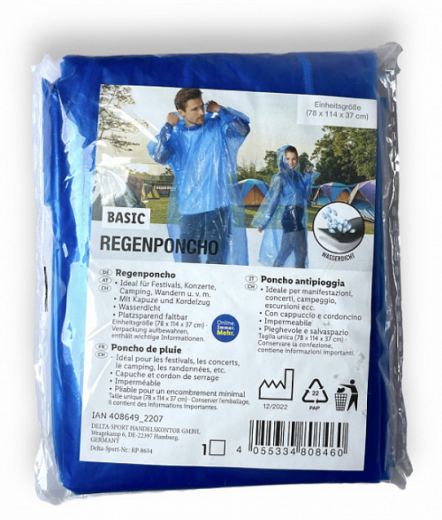 Плащ-дощовик One Size   пончо для чоловіка Lidl 408649 синій 83570