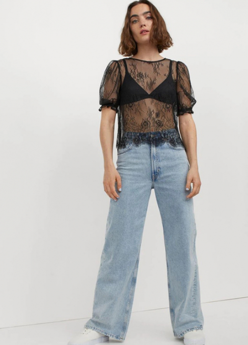 Блузка з мережива для жінки H&amp;M 0928189-001 36 / S (EU) чорний  82723