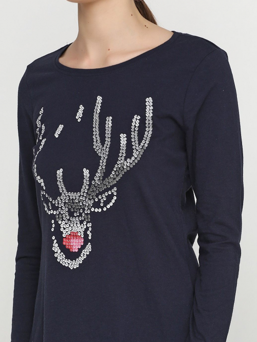 Піжамна футболка з довгими рукавами з різдвяним принтом для жінки Esmara 284061 34 / XS темно-синій  77904