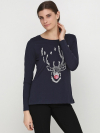Піжамна футболка з довгими рукавами з різдвяним принтом для жінки Esmara 284061 34 / XS темно-синій  77904
