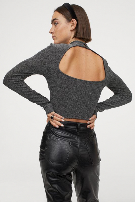 Топ з блискучого трикотажу для жінки H&amp;M 0931444-002 34 / XS чорний  82710