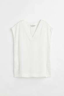 Блузка атласна з боковими розрізами для жінки H&M 1066710-001 34 / XS білий  78367