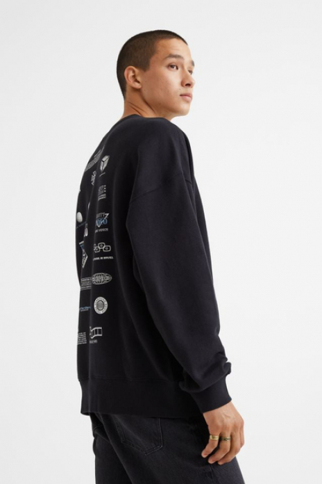 Світшот двунитка для чоловіка H&amp;M 1003931-006 38 / M чорний  85771